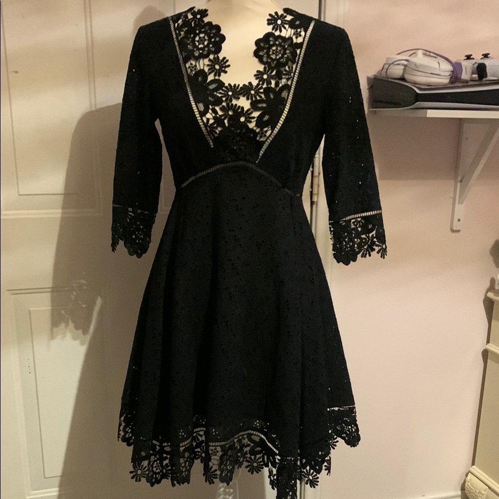 Black V-Neck A-Line Cocktail Dress